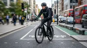 Cyclist riding e-bike