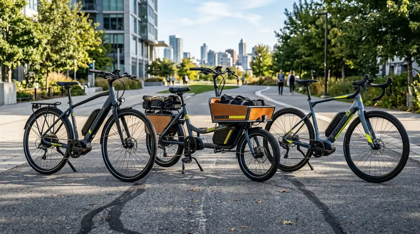 Three electric bikes lined up